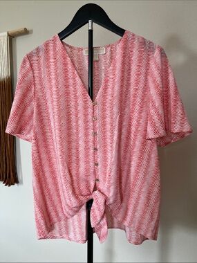 Michael Kors Coral Wave Print Tie-Front Blouse